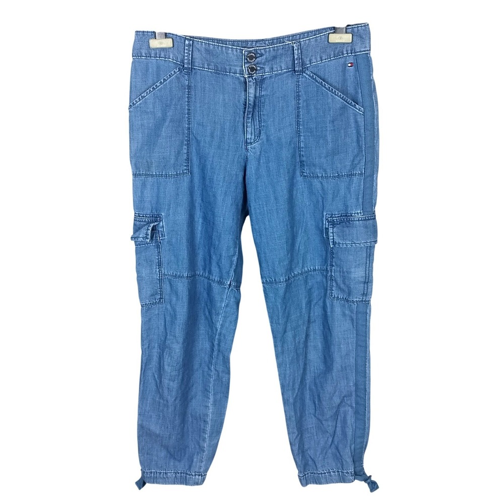 Tommy Hilfiger Chelsea Cargo Pants Womens 8 Blue‎ Lyocell Cotton Utility Toggles